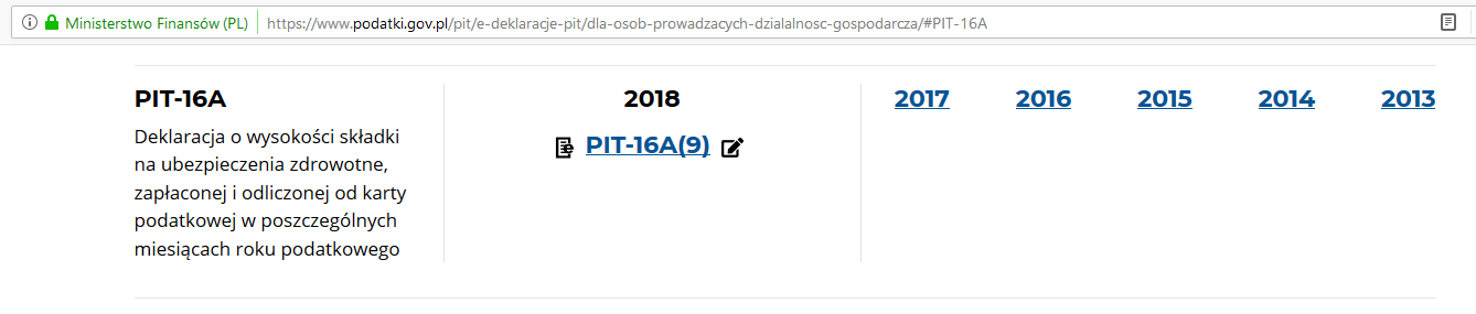 brak PIT-16A wersja 10 do rozliczenia online za 2019 rok