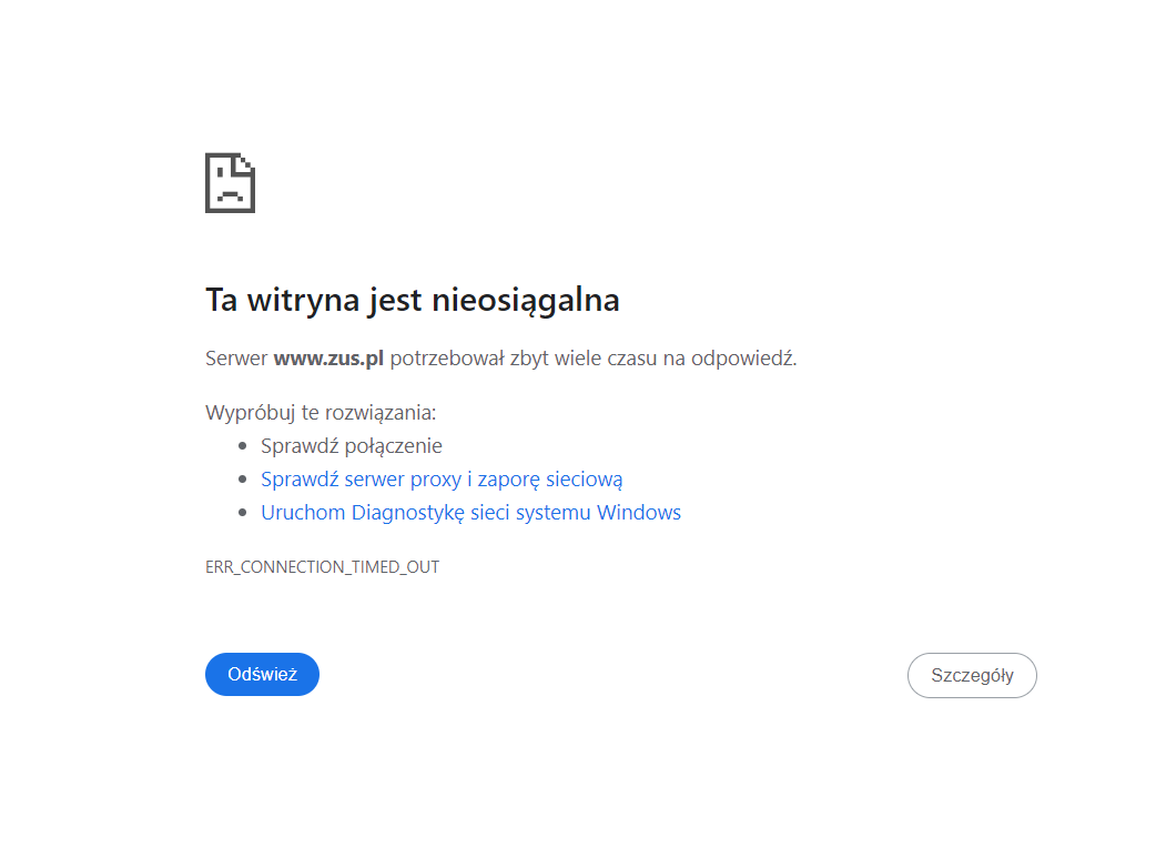 Awaria PUE ZUS 21 maja 2024
