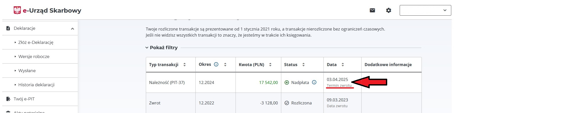 Status zwrot podatku PIT za 2024