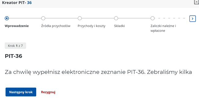Kreator PIT-36 w e-Urzędzie Skarbowym
