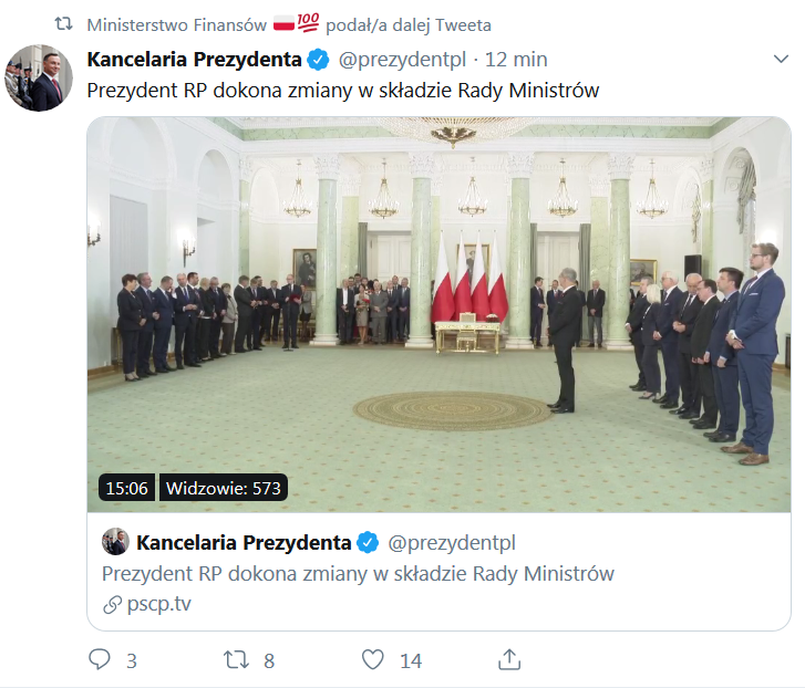 PAD przekazał tekę MF nowemu ministrowi Jerzemu Kwiecińskiemu
