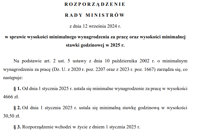 4666 zł płacy minimalnej od stycznia 2025 roku