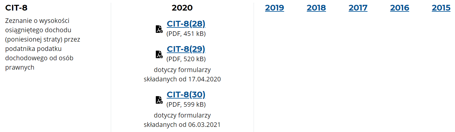 CIT-8(30) dostępny na e-deklaracje