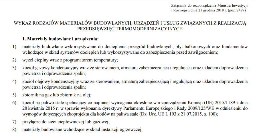 Ulga termomodernizacyjna - lista wydatków