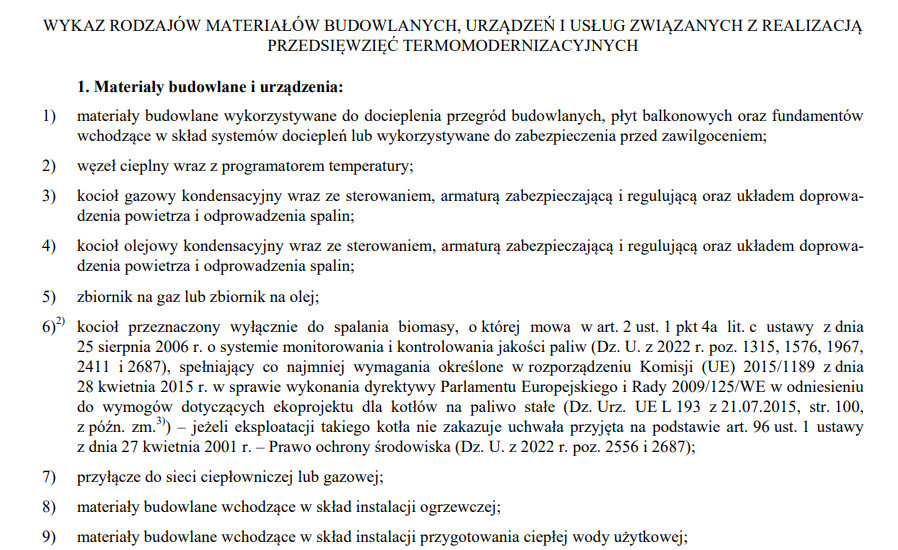 Wykaz wydatków - ulga termomodernizacyjna