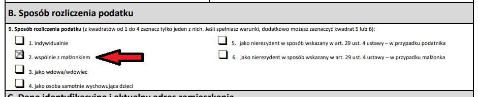PIT-37. Pole wspólnego rozliczenia małżonków