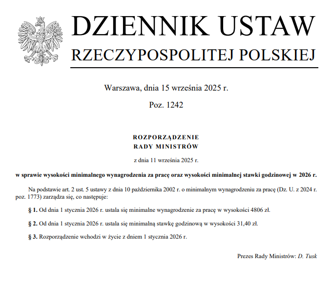 Minimalne 2026 w Dzienniku Ustaw