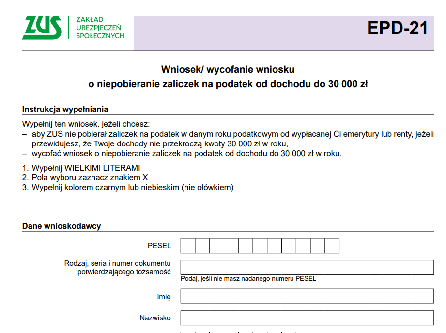 Wzór wniosku EPD-21