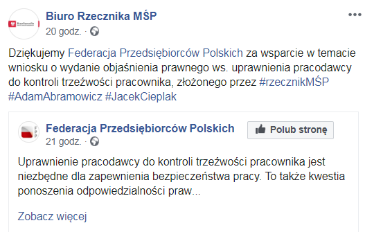 Pracodawcy popierają wniosek rzecznika MSP o kontrolę trzeźwości