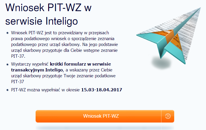 Niecałe trzy tygodnie na wniosek PIT-WZ PIT-WZ przy logowaniu na konto bankowe