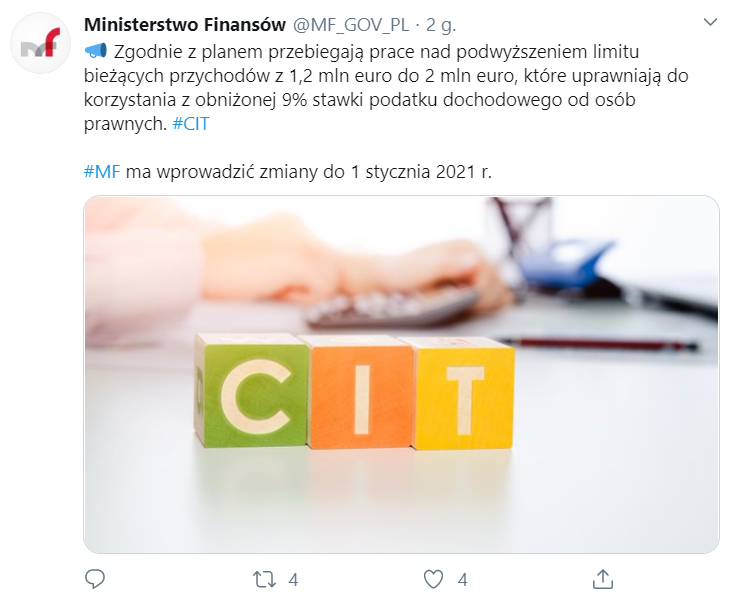 mf zapowiada podniesienie limitu małego podatnika CIT do 2 mln euro