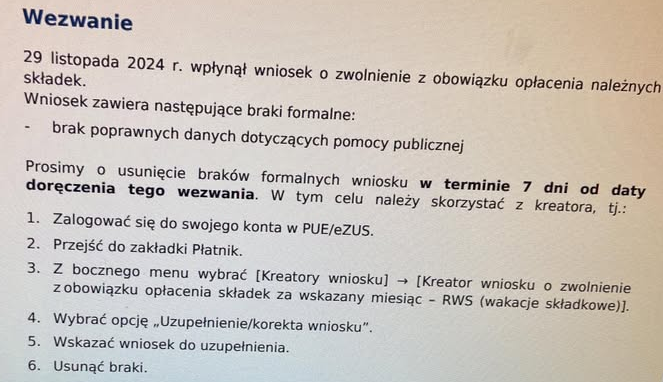 Wezwanie z ZUS. Korekta wniosku