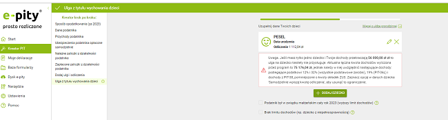 ulga na dziecko w e-pity.pl