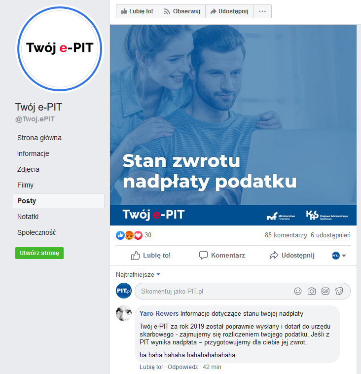 stan zwrotu podatku Twój e-PIT