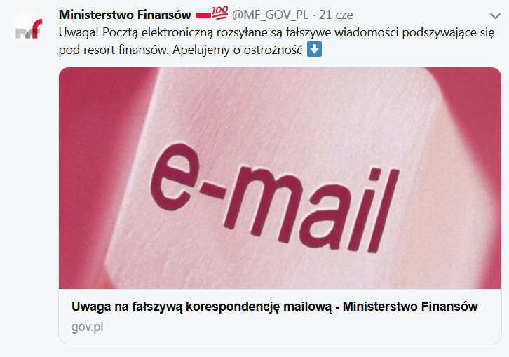 ostrzeżenie MF przed fałszywymi mailami