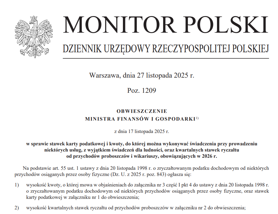 Stawki karty podatkowe 2026