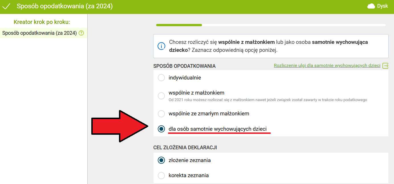 Samotne rozliczenie z dzieckiem - krok 2