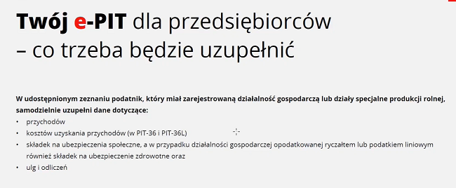 Dane jakie będą musieli uzupełnić przedsiębiorcy składający PIT przez e-Urząd skarbowy