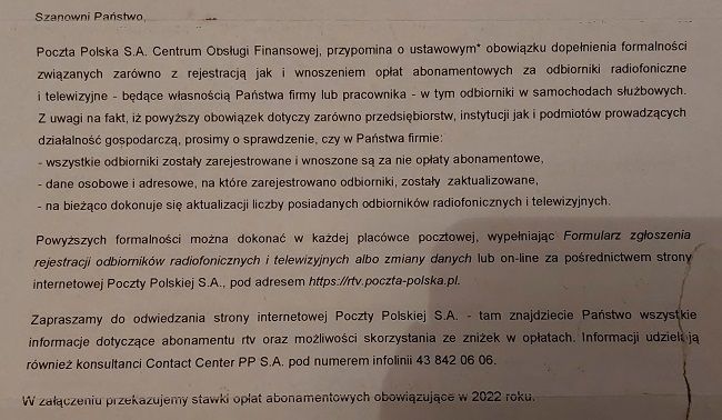 Poczta Polska przypomina o obowiązku rejestracji radia i telewizora i wnoszeniu opłat abonamentowych