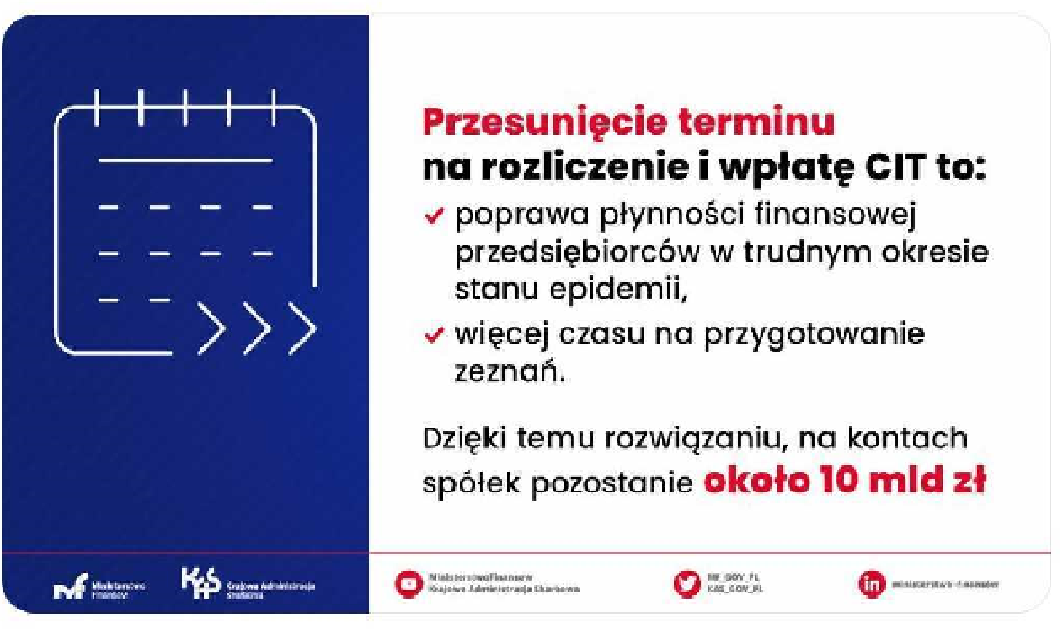 przesunięcie zapłaty CIT za 2020 r.